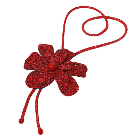Bling Studded Flower Tie Necklace - Born To Glam Born To Glam