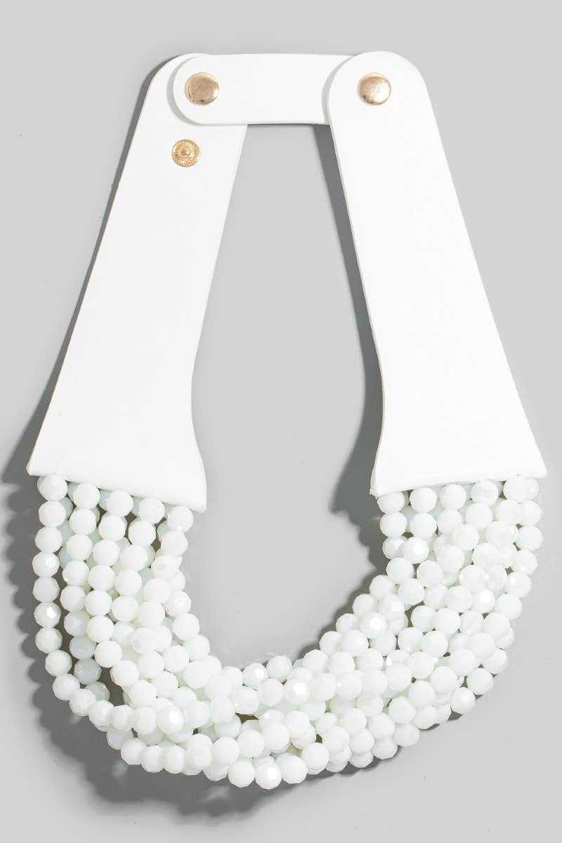 Faux Leather And Faceted Beads Statement Necklace - Born To Glam Born To Glam
