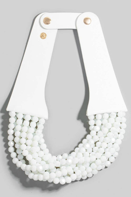 Faux Leather And Faceted Beads Statement Necklace - Born To Glam Born To Glam