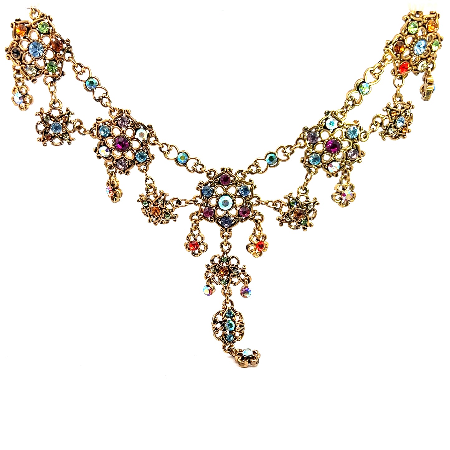 Gold Floral Multicolor Crystal Necklace - Born To Glam Born To Glam