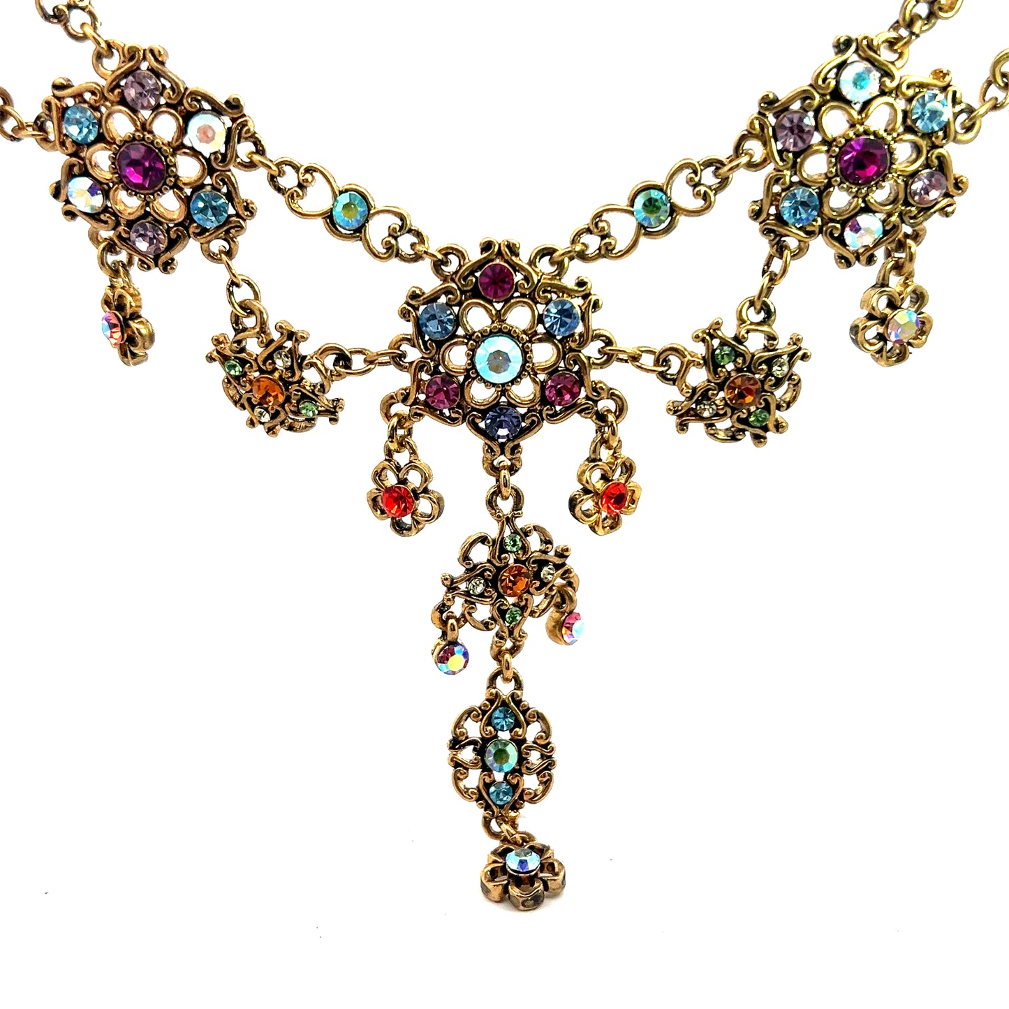Gold Floral Multicolor Crystal Necklace - Born To Glam Born To Glam