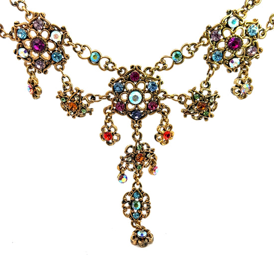 Gold Floral Multicolor Crystal Necklace - Born To Glam Born To Glam