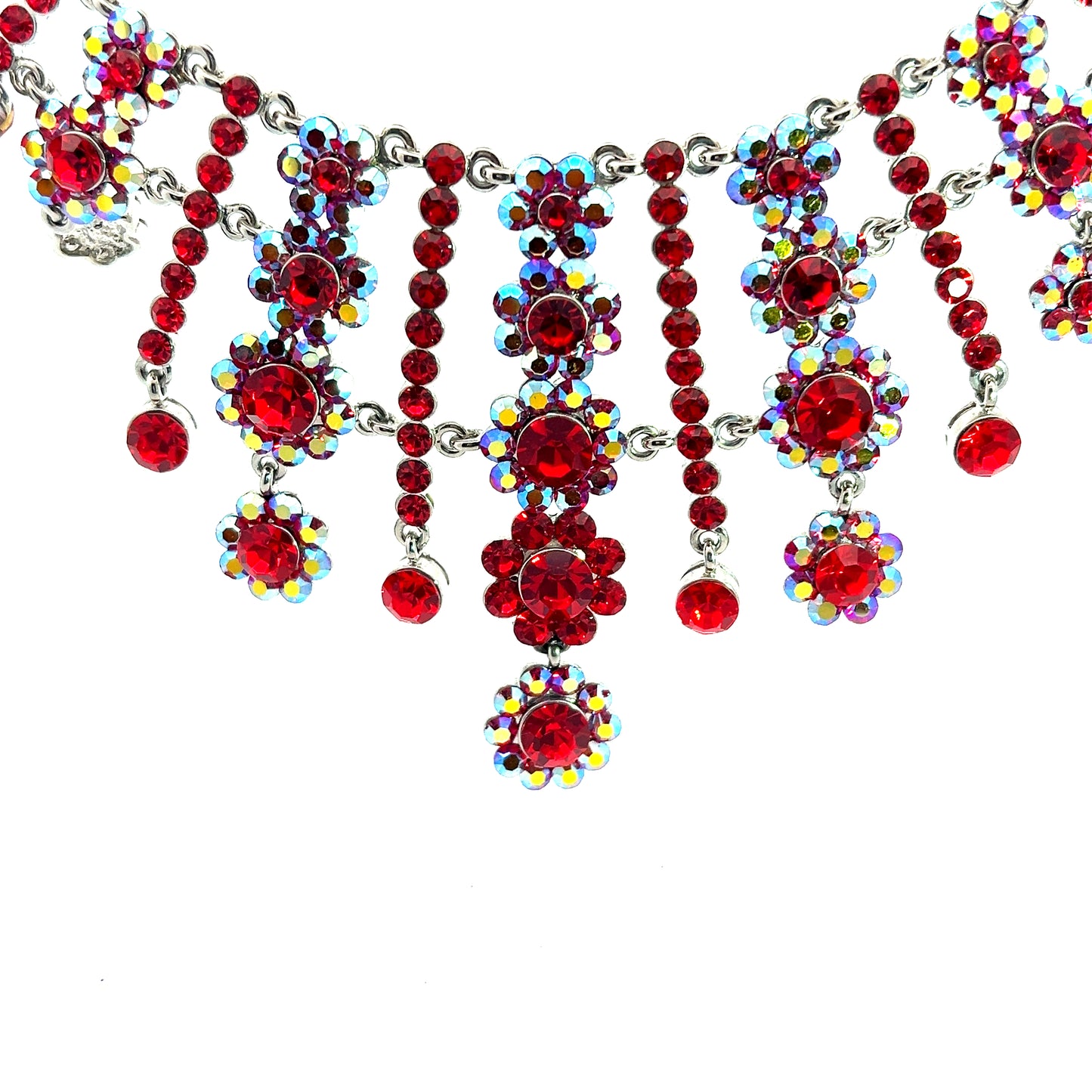 Red Iridescent Crystal Statement Necklace & Earring Set - Born To Glam Born To Glam