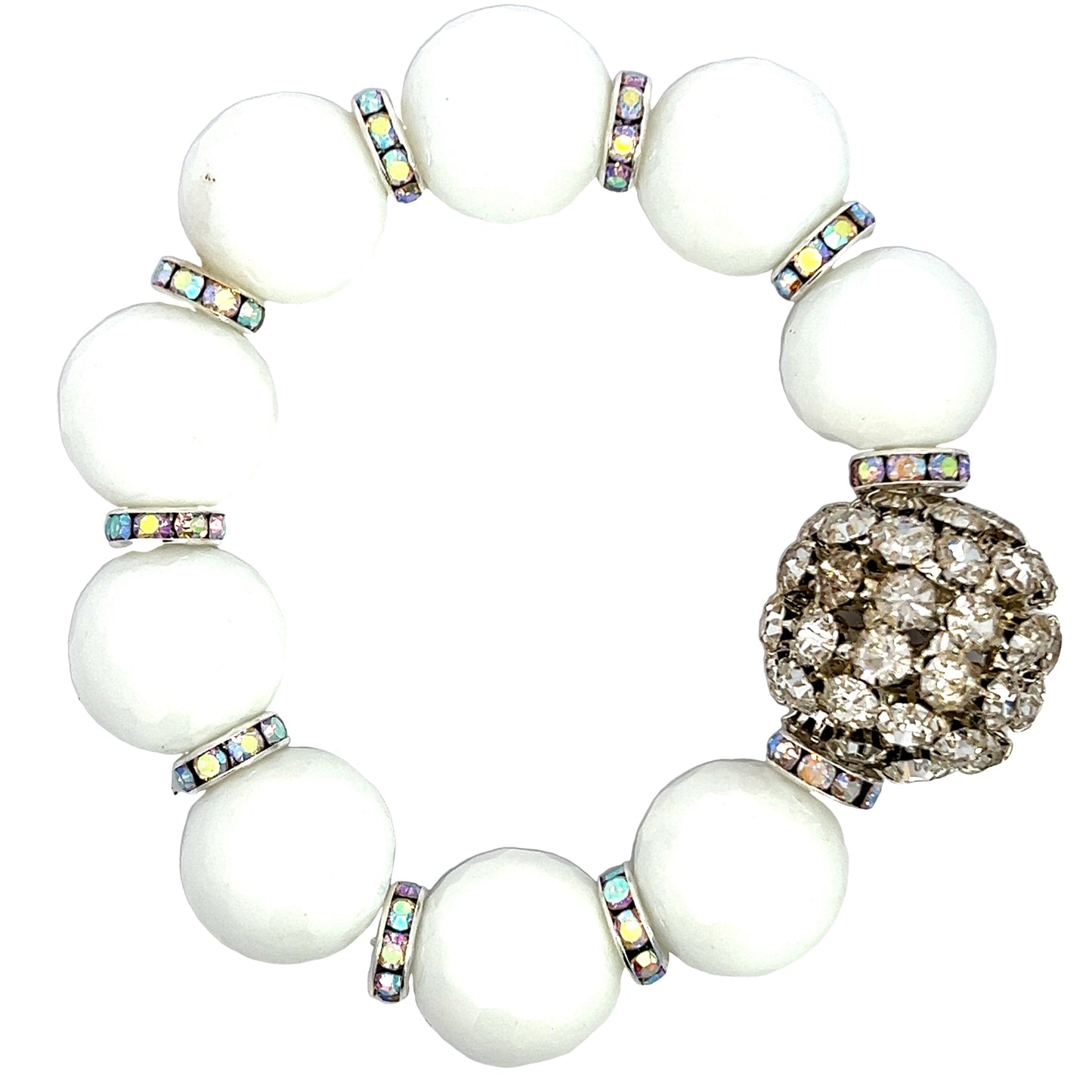 White Sunstone Gemstone Stretch Bracelet - Born To Glam Born To Glam
