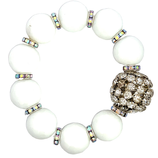 White Sunstone Gemstone Stretch Bracelet - Born To Glam Born To Glam