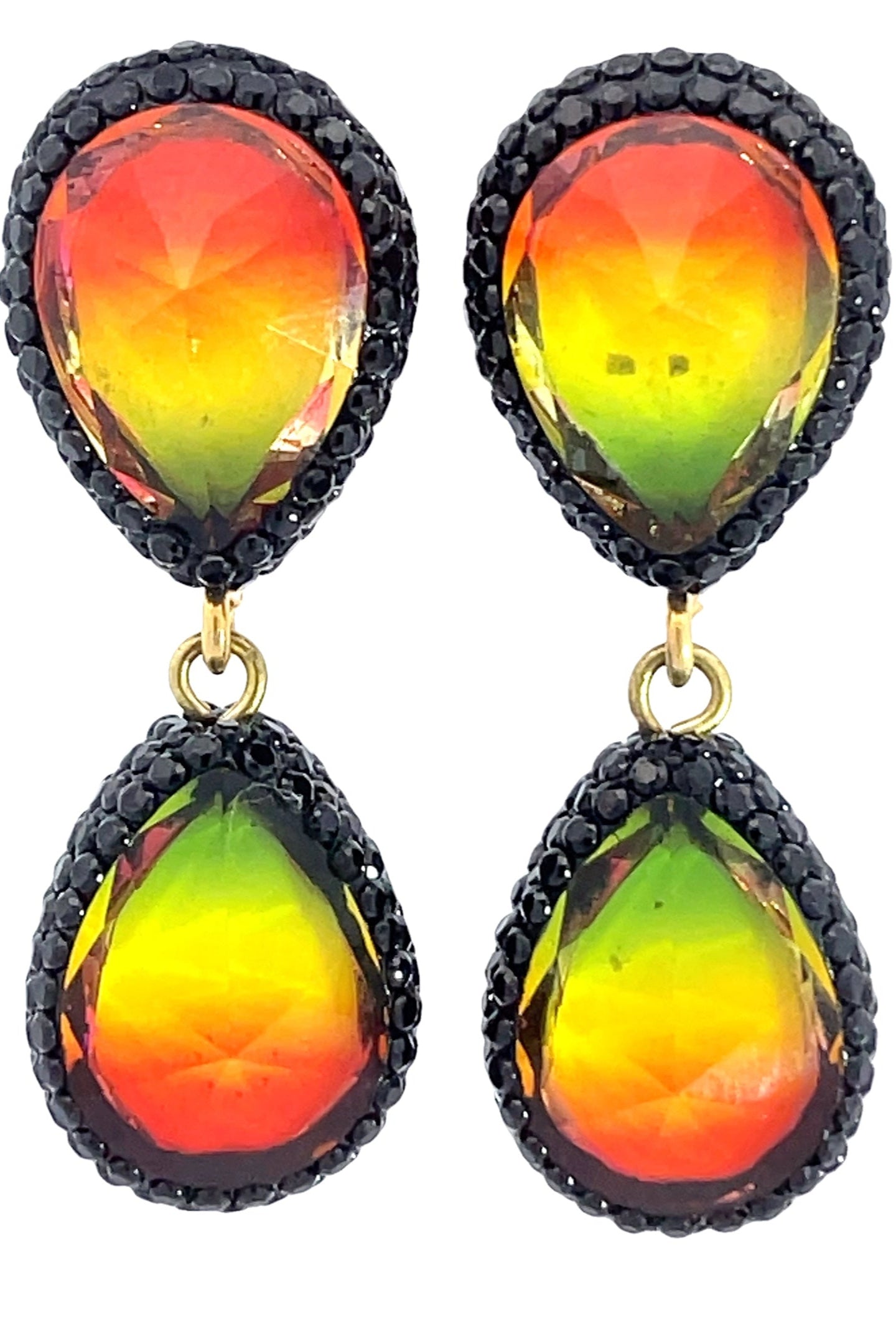 Teardrop Multicolor Gemstone Crystal Sterling Silver Double Drop Earrings - Born To Glam Born To Glam