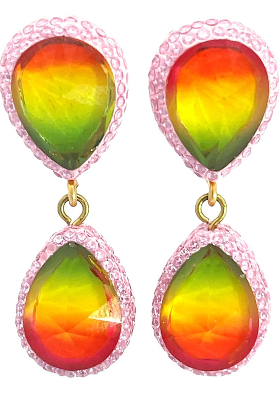 Teardrop Multicolor Gemstone Crystal Sterling Silver Double Drop Earrings - Born To Glam Born To Glam