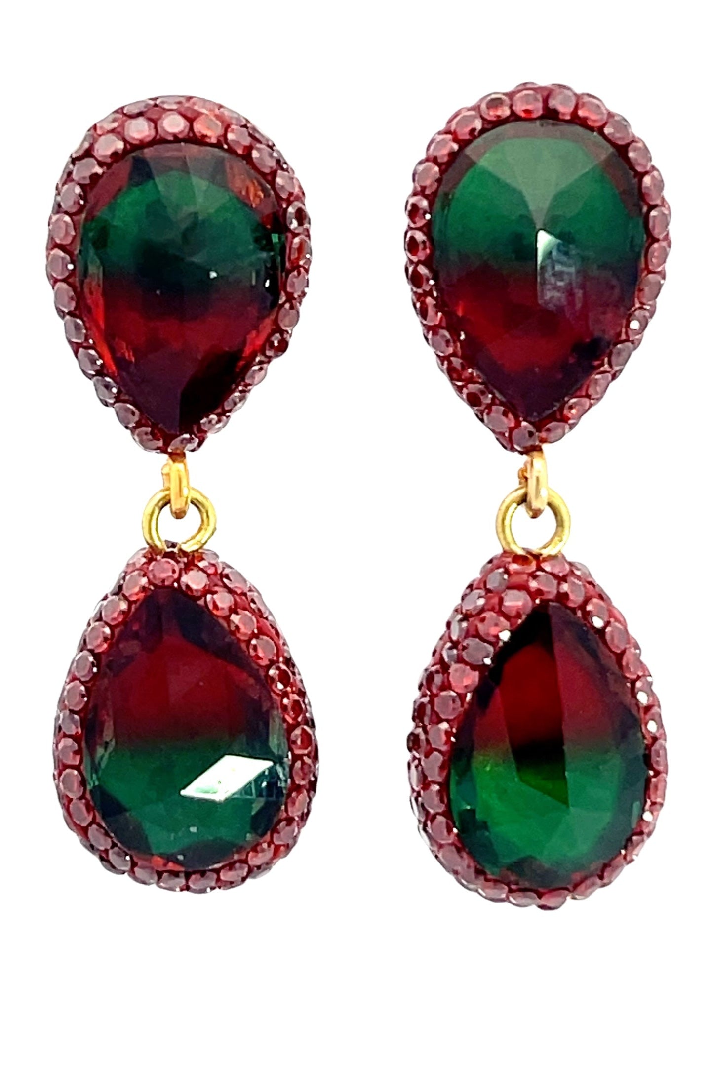 Teardrop Multicolor Gemstone Crystal Sterling Silver Double Drop Earrings - Born To Glam Born To Glam