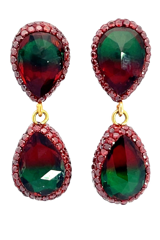 Teardrop Multicolor Gemstone Crystal Sterling Silver Double Drop Earrings - Born To Glam Born To Glam