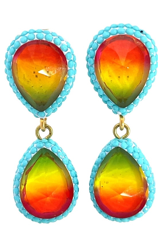 Teardrop Multicolor Gemstone Crystal Sterling Silver Double Drop Earrings - Born To Glam Born To Glam