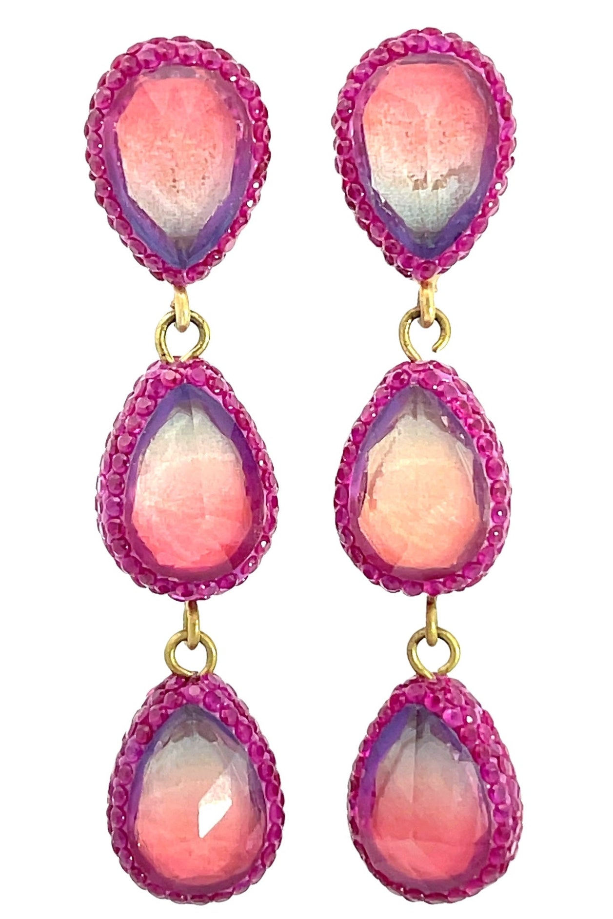 Teardrop Multicolor Gemstone Crystal Sterling Silver Triple Drop Earrings - Born To Glam Born To Glam