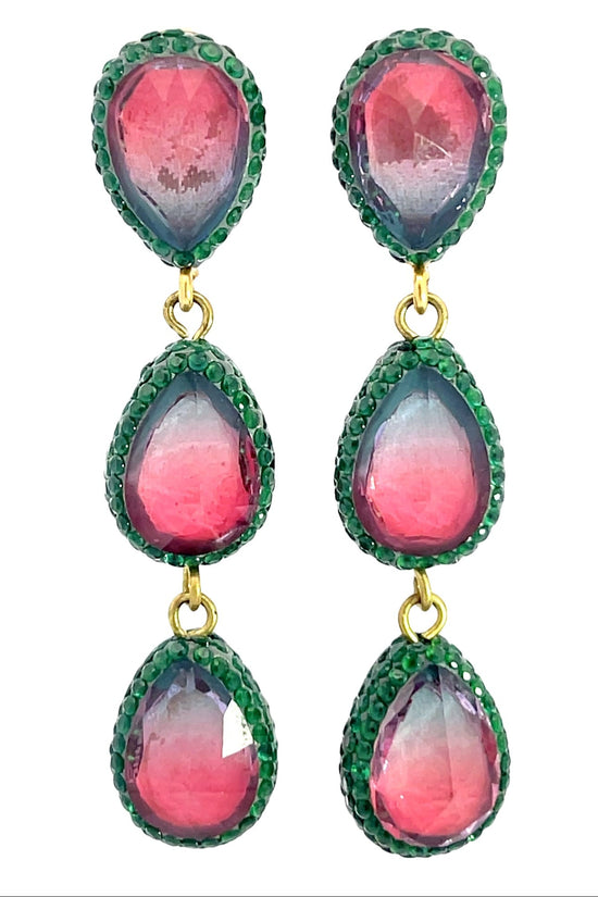 Teardrop Multicolor Gemstone Crystal Sterling Silver Triple Drop Earrings - Born To Glam Born To Glam