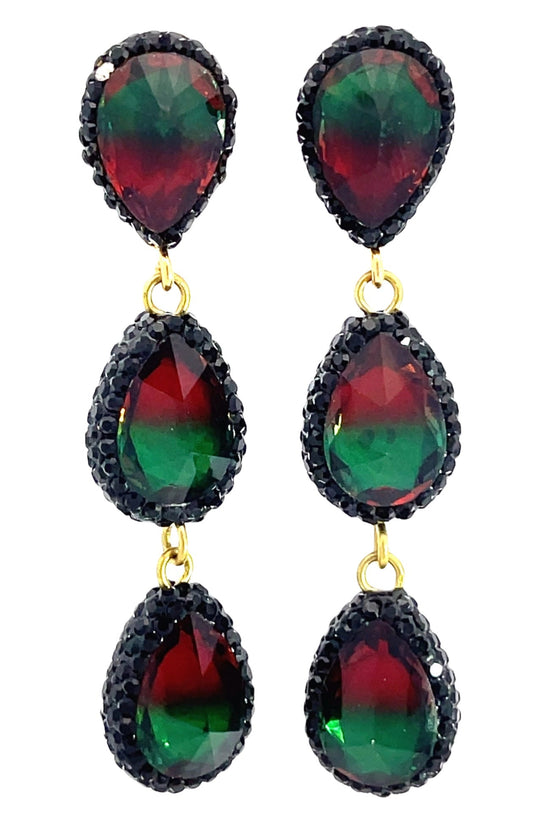 Teardrop Multicolor Gemstone Crystal Sterling Silver Triple Drop Earrings - Born To Glam Born To Glam