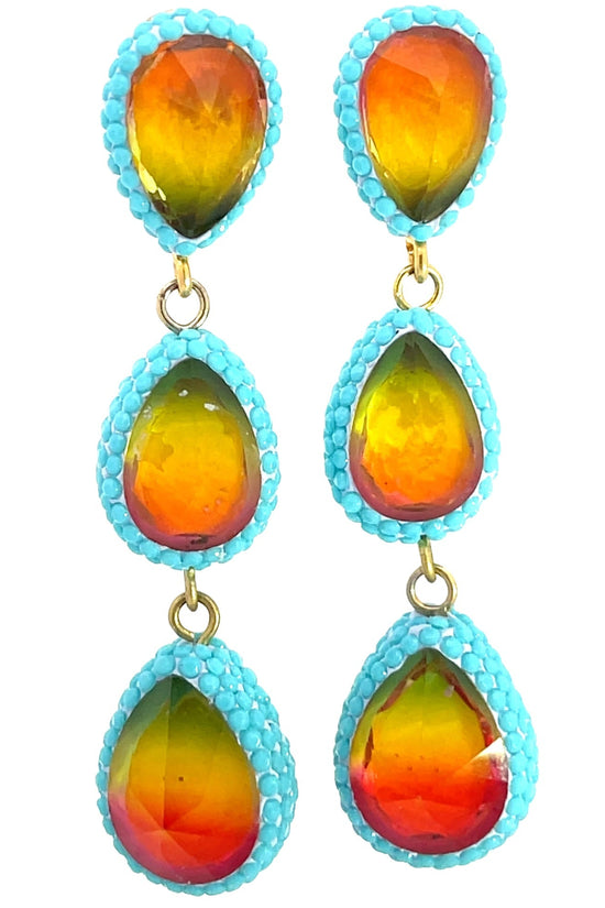 Teardrop Multicolor Gemstone Crystal Sterling Silver Triple Drop Earrings - Born To Glam Born To Glam