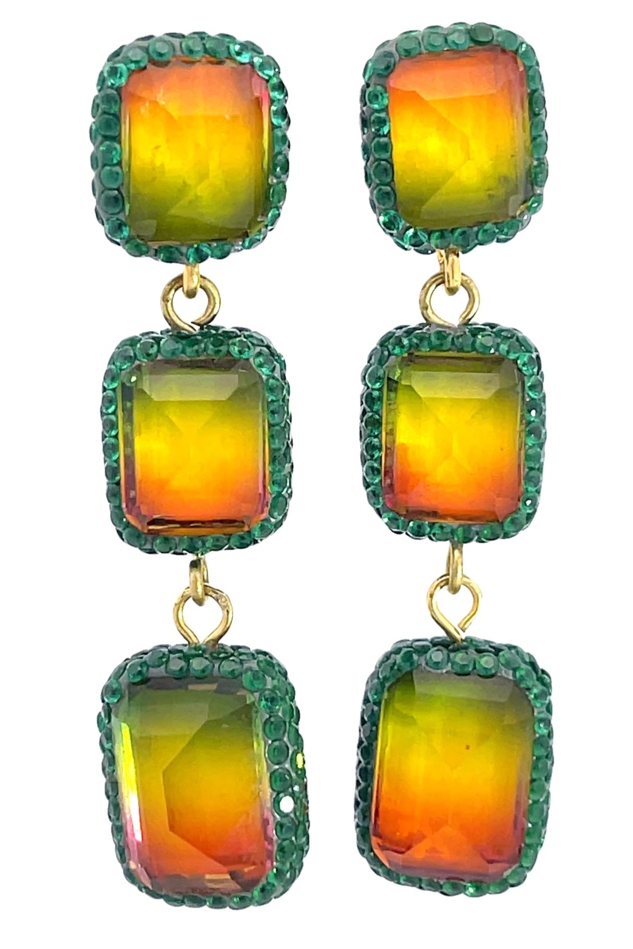 Square Multicolor Gemstone Crystal Sterling Silver Triple Drop Earrings - Born To Glam Born To Glam