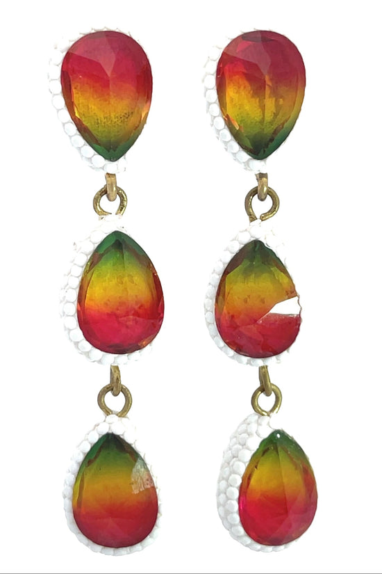 Teardrop Multicolor Gemstone Crystal Sterling Silver Triple Drop Earrings - Born To Glam Born To Glam
