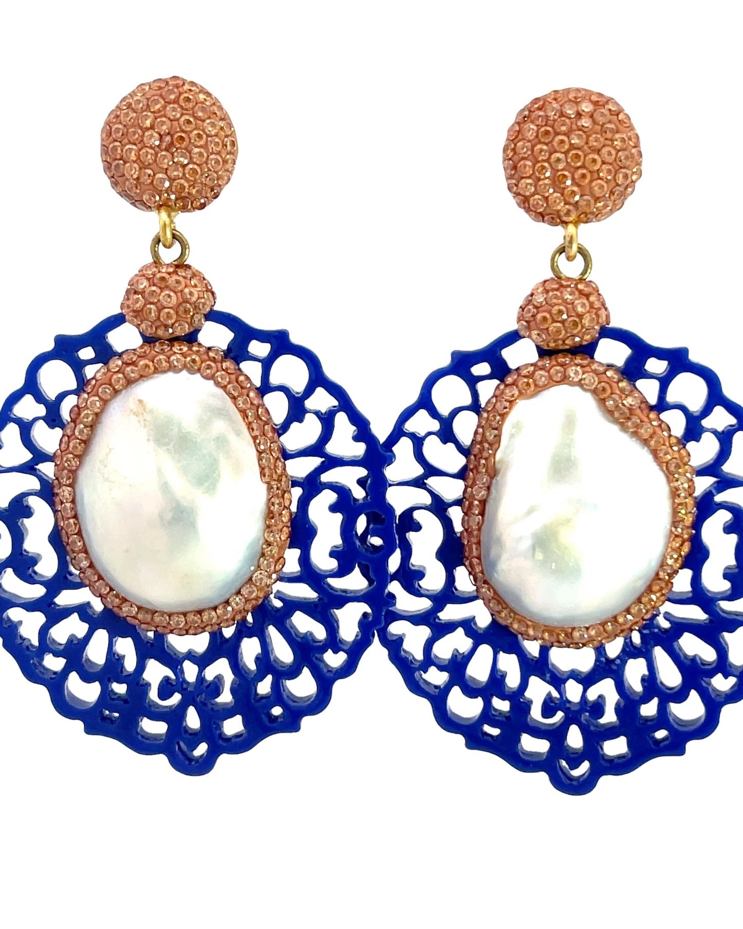Crystal Round Pearl Sterling Silver Earrings - Born To Glam Born To Glam