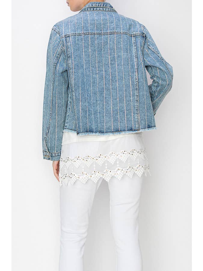 Blue Crystal Stripe Denim Jacket - Born To Glam Born To Glam