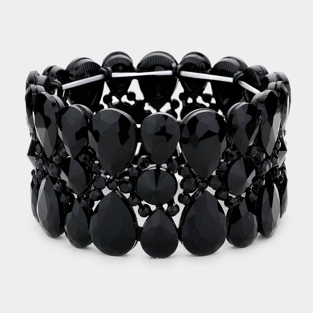 Multi Stone Cluster Evening Stretch Bracelet - Born To Glam Born To Glam