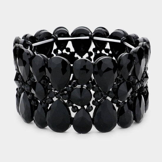Multi Stone Cluster Evening Stretch Bracelet - Born To Glam Born To Glam