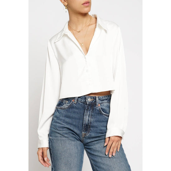 CROPPED SATIN BLOUSE: Black / S - Born To Glam Born To Glam