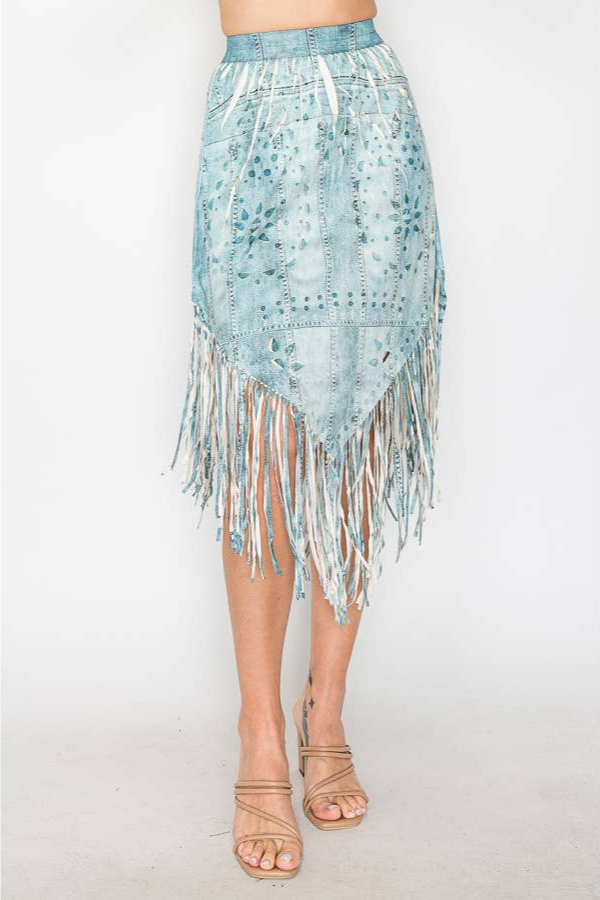 Boho Chic Fringe Skirt Denim Design - Born To Glam Born To Glam