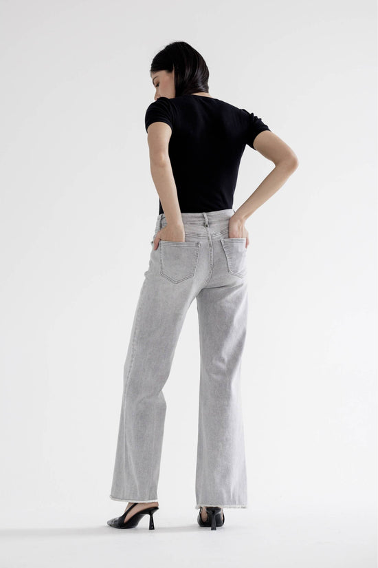 Grey Mica Denim High Rise Wide Leg With Raw Hem - Born To Glam Born To Glam