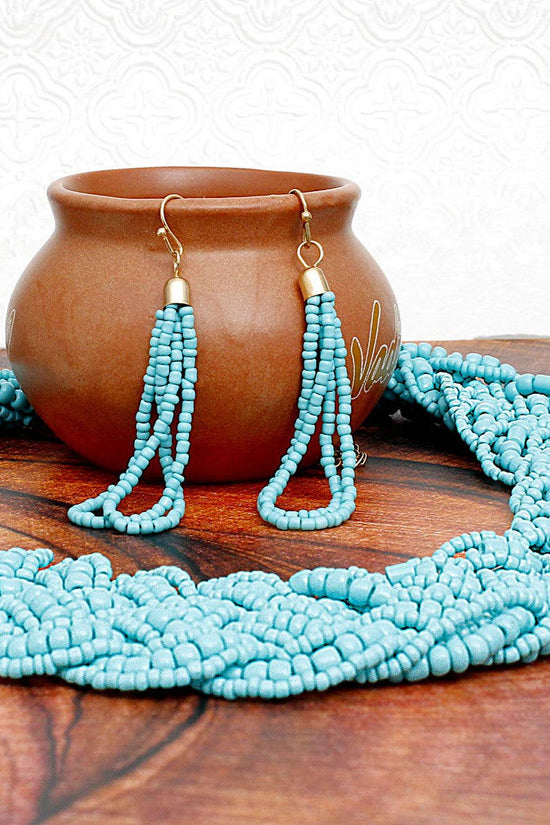 Collar Turquoise Seed Bead Braided Collar Necklace - Born To Glam Born To Glam