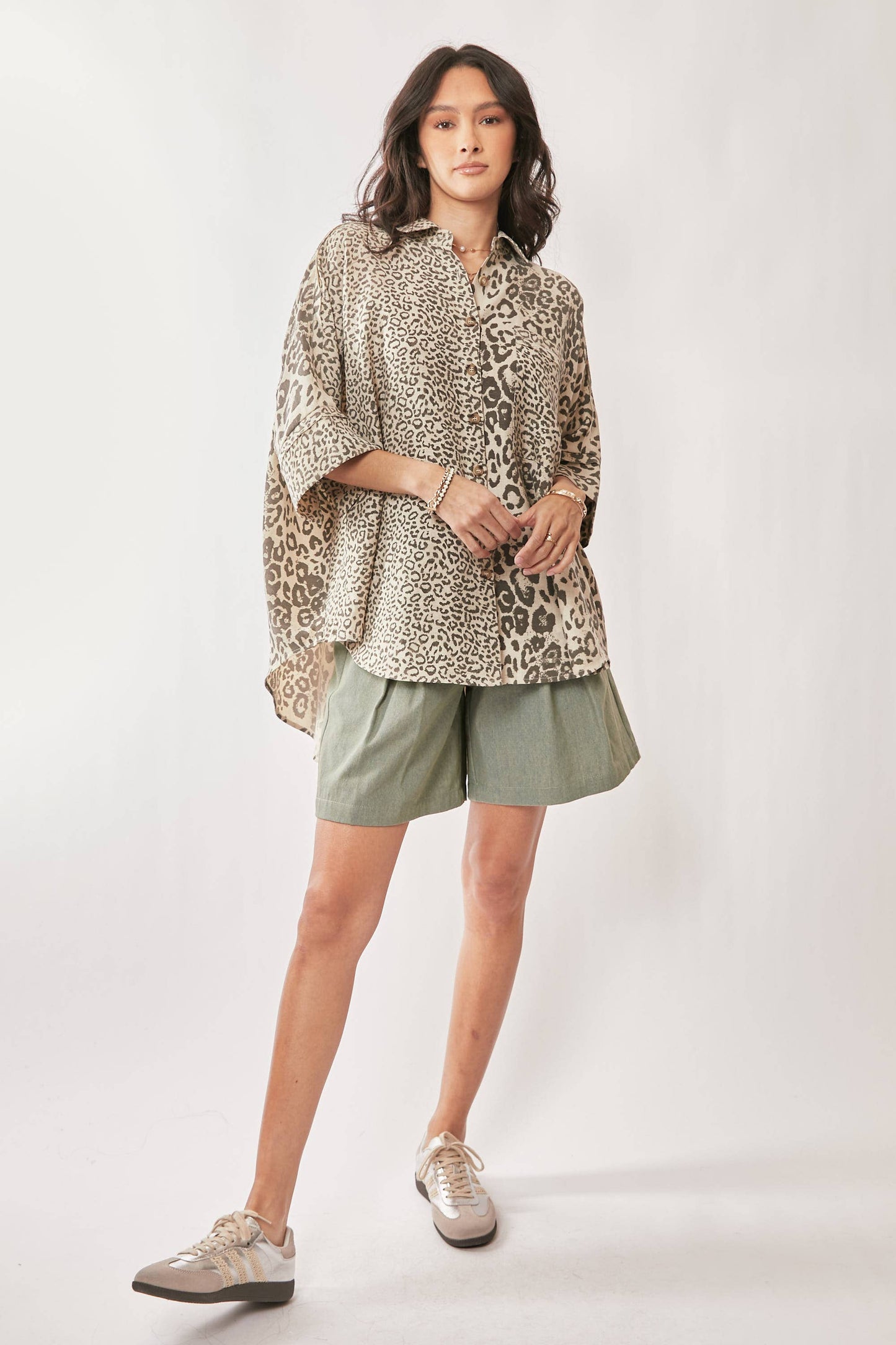 TAUPE LEOPARD ANIMAL PRINTED RIBBON RUFFLE SLEEVE SHIRT TOP - Born To Glam Born To Glam