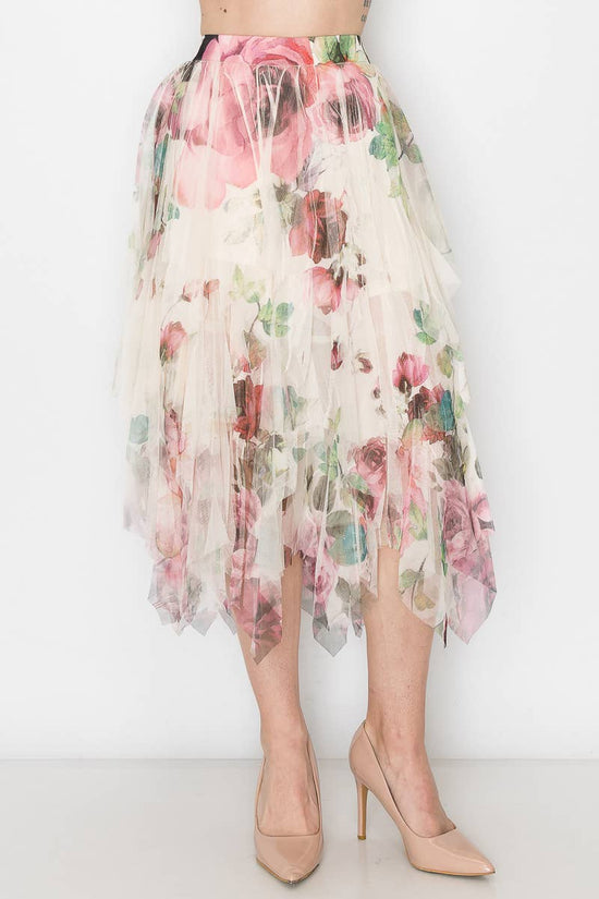 Dreamy Tiered Tulle Midi Skirt With Floaty Hem - 4546 BG/BIG ROSE - Born To Glam Born To Glam