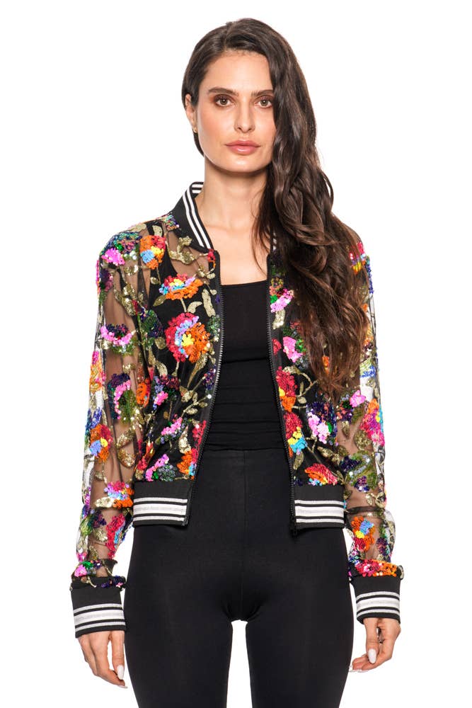 Floral Embroidered Bomber Jacket - Born To Glam Born To Glam