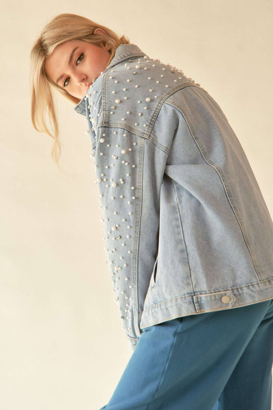 PLUS PEARL RHINESTONE DETAIL DENIM JACKET - Born To Glam Born To Glam