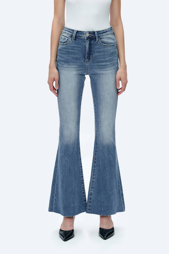 High Rise Flare Jeans with Raw Hem - Born To Glam Born To Glam