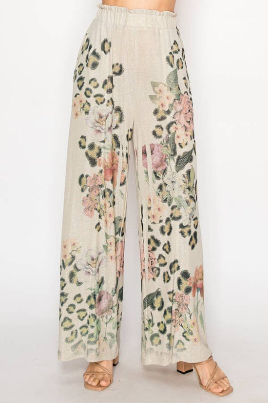 Rose Leopard Print Lurex Palazzo Pants - Born To Glam Born To Glam