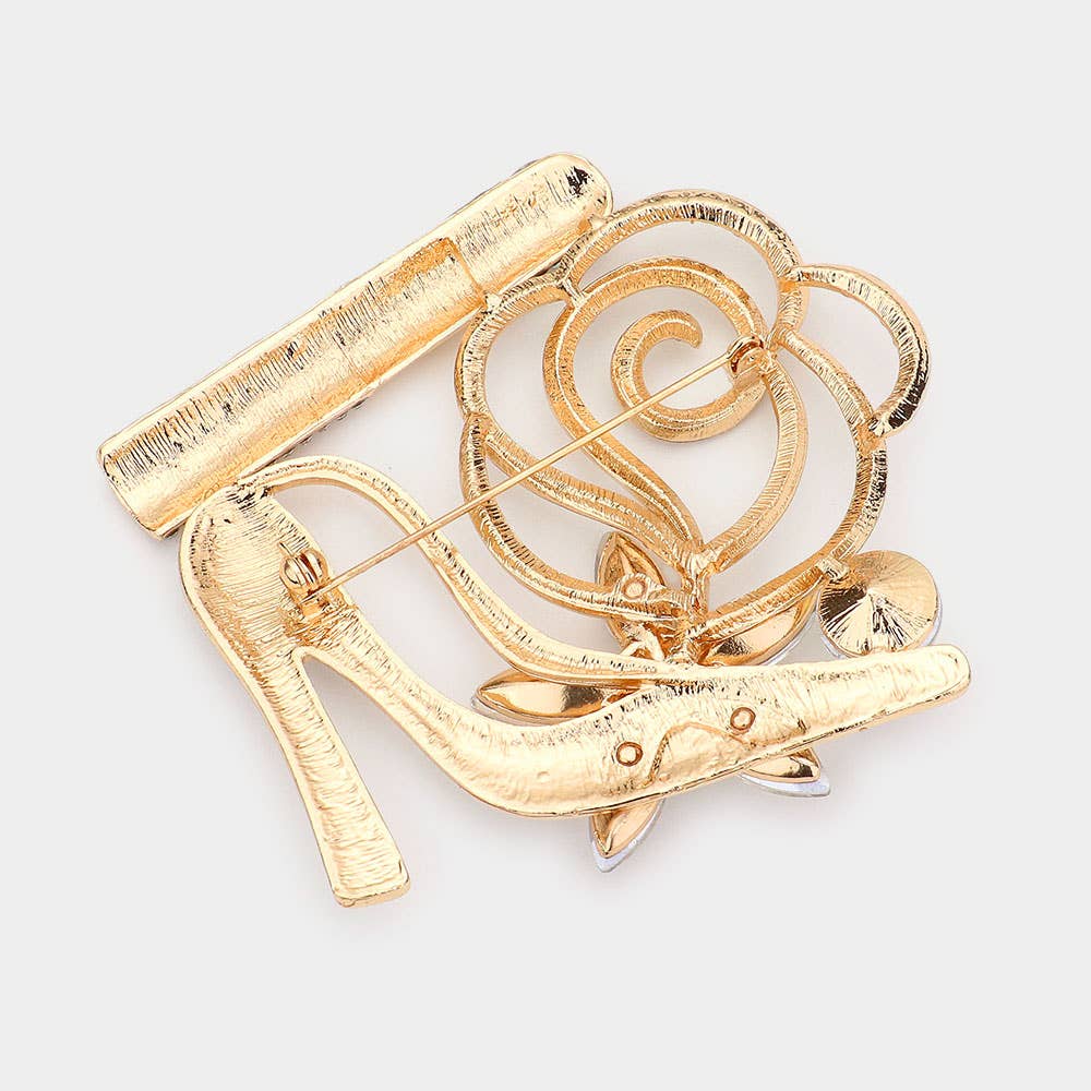 Rhinestone Pave High Heel Flower Lipstick Brooch - Born To Glam Born To Glam