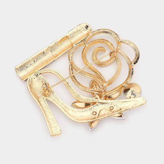 Rhinestone Pave High Heel Flower Lipstick Brooch - Born To Glam Born To Glam