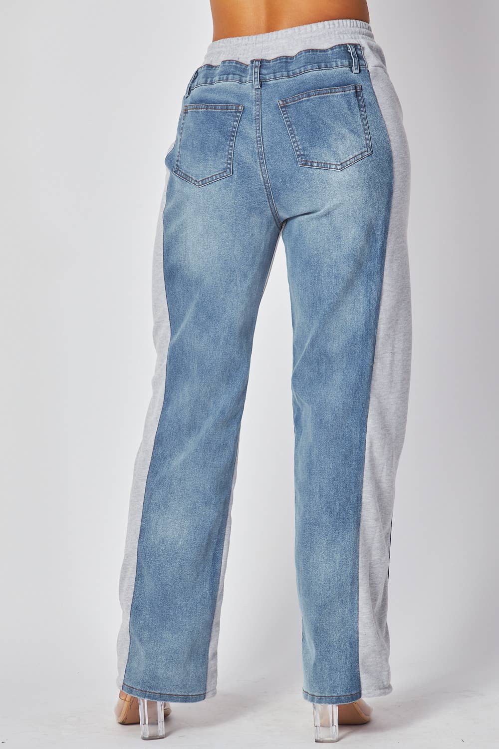 Grey Straight Leg Distressed Denim Jean Sweatpants - Born To Glam Born To Glam