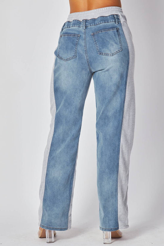 Grey Straight Leg Distressed Denim Jean Sweatpants - Born To Glam Born To Glam