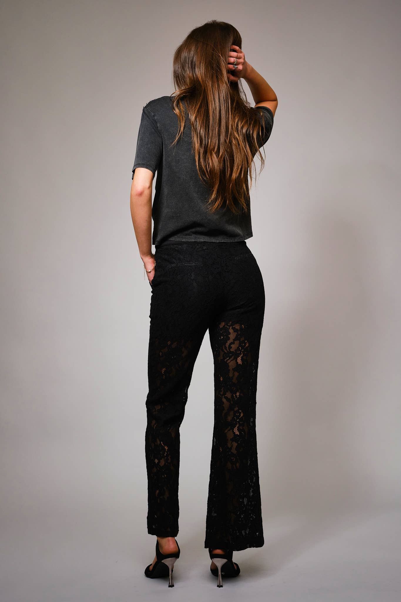 Lace Sheer Mid Rise Trouser Pants - Born To Glam Born To Glam
