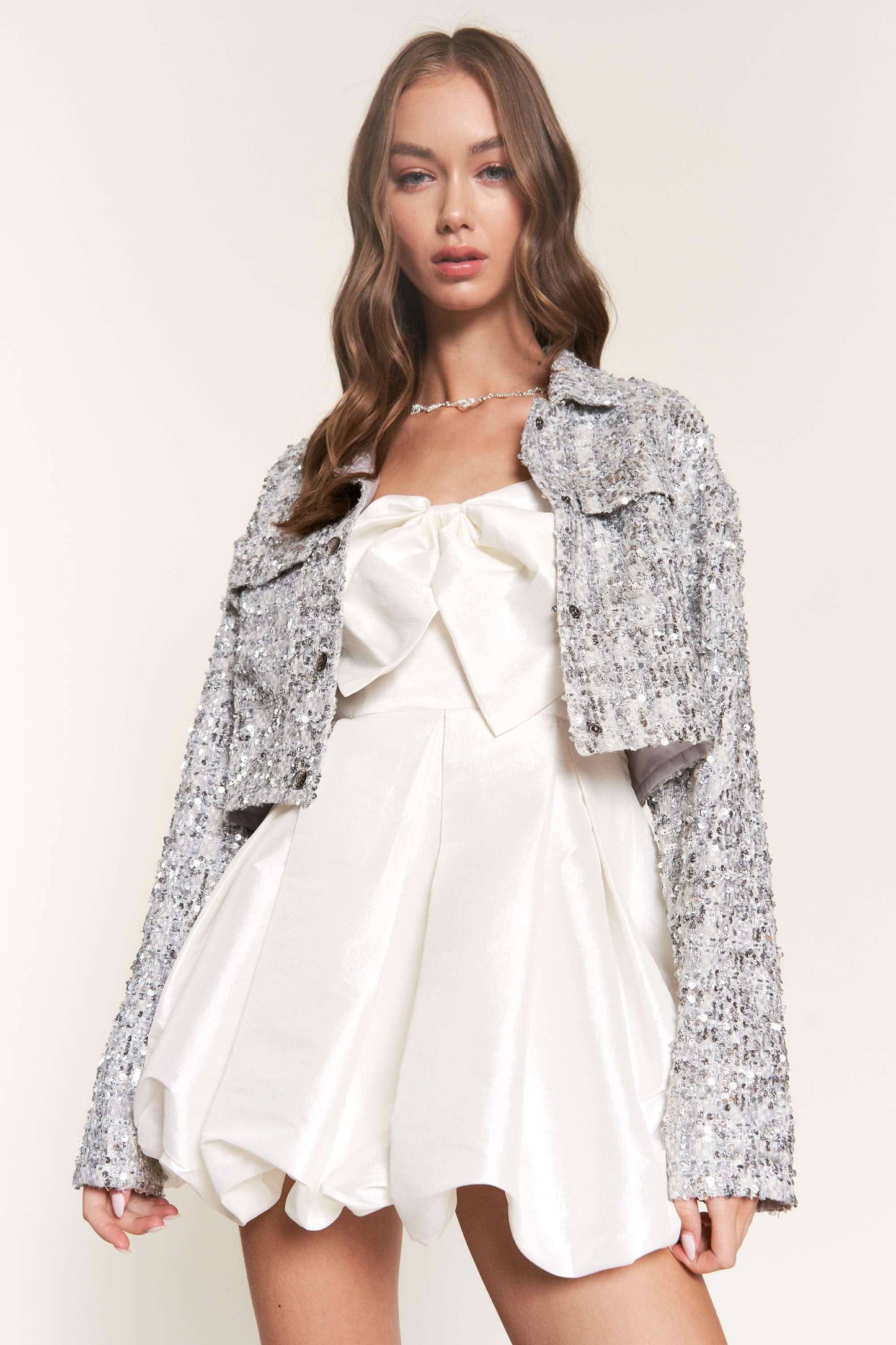 Silver Sequin Crop Jacket - Born To Glam Born To Glam