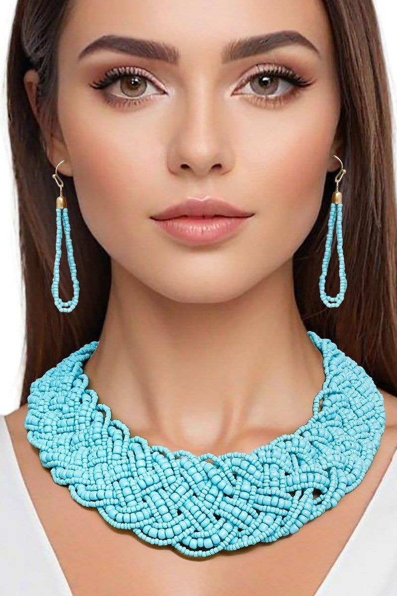 Collar Turquoise Seed Bead Braided Collar Necklace - Born To Glam Born To Glam