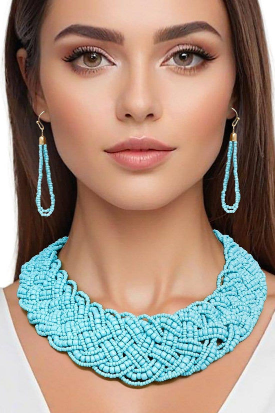 Collar Turquoise Seed Bead Braided Collar Necklace - Born To Glam Born To Glam