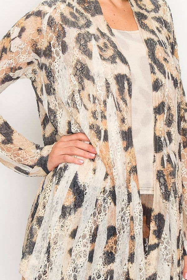 Long Sleeve Leopard Lace Cardigan - Born To Glam Born To Glam