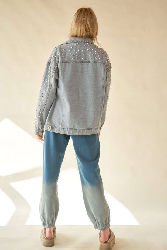 PLUS PEARL RHINESTONE DETAIL DENIM JACKET - Born To Glam Born To Glam