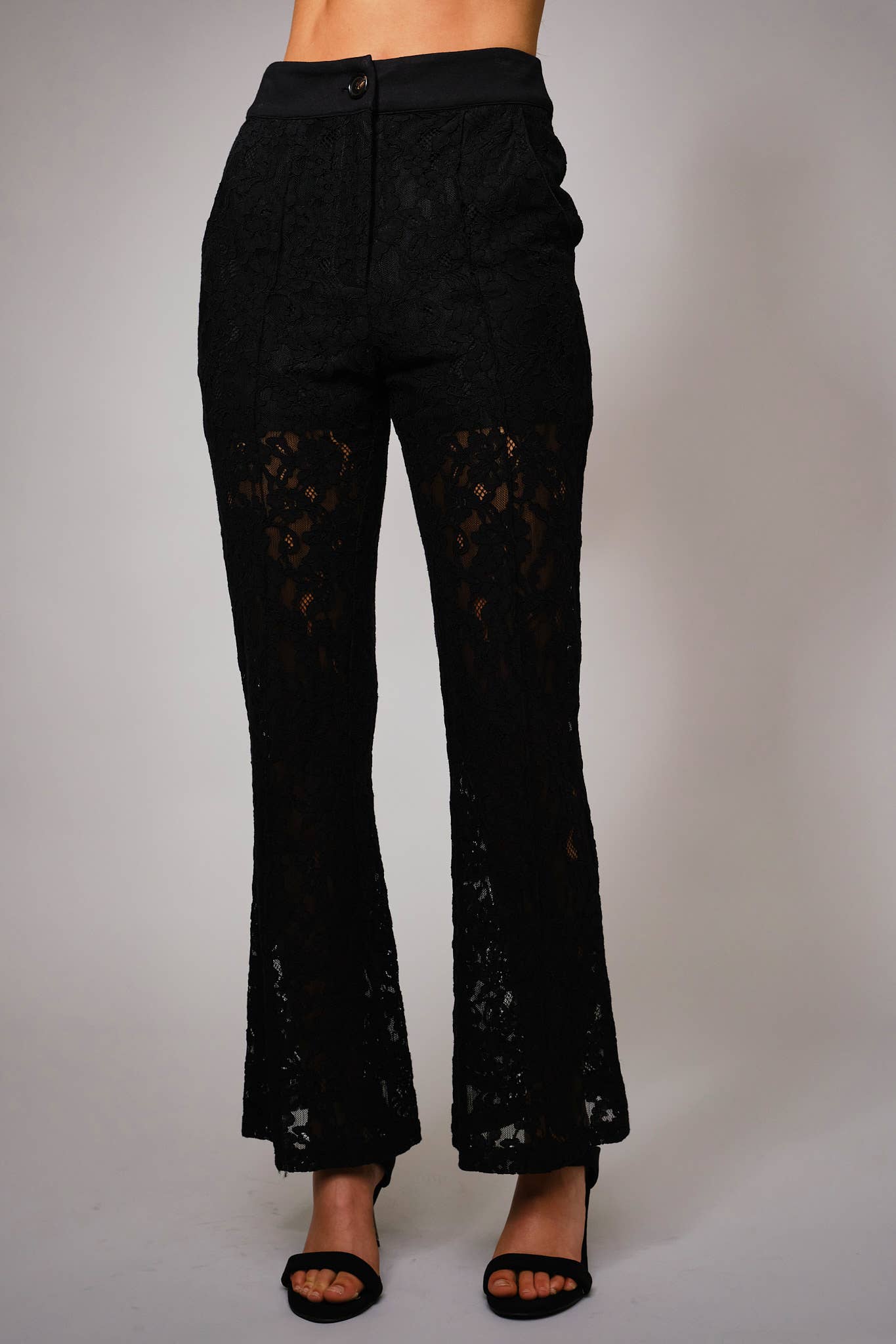 Lace Sheer Mid Rise Trouser Pants - Born To Glam Born To Glam