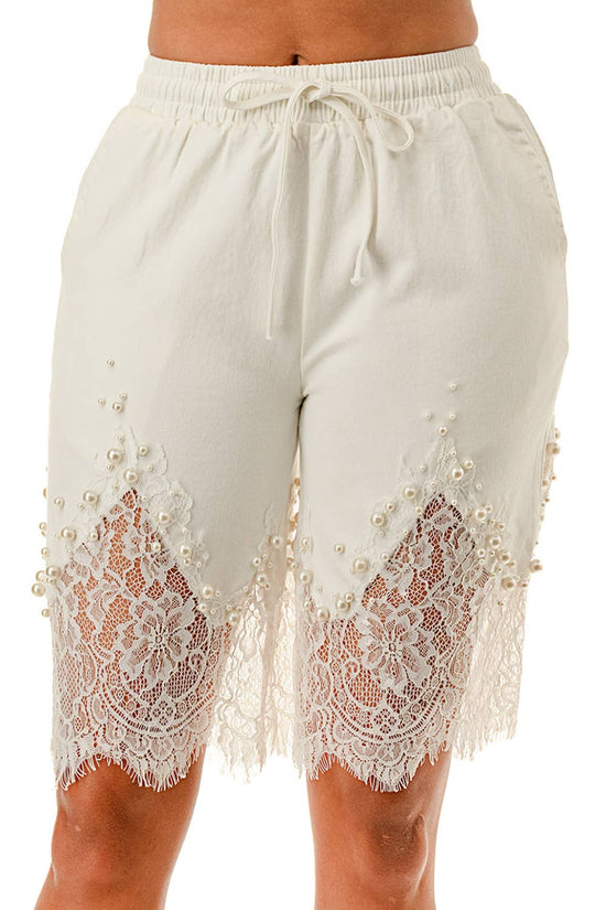 White Lace Denim Shorts - Born To Glam Born To Glam