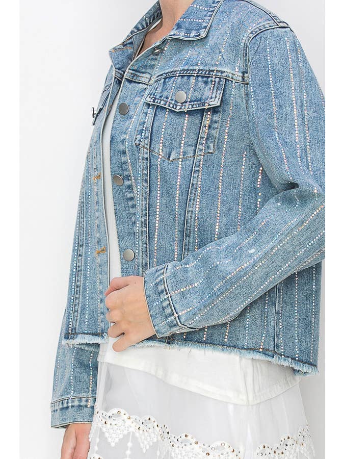 Blue Crystal Stripe Denim Jacket - Born To Glam Born To Glam