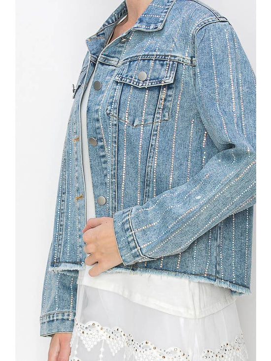 Blue Crystal Stripe Denim Jacket - Born To Glam Born To Glam
