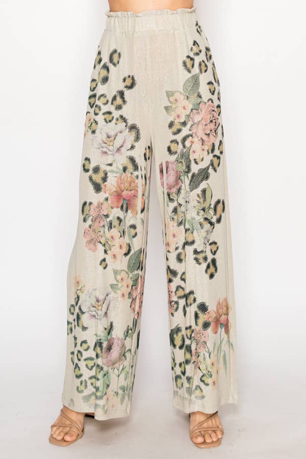 Rose Leopard Print Lurex Palazzo Pants - Born To Glam Born To Glam