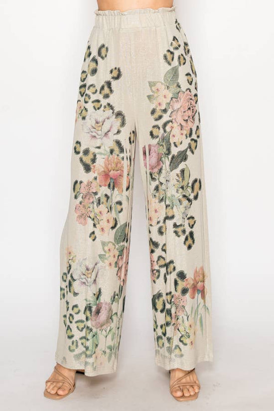 Rose Leopard Print Lurex Palazzo Pants - Born To Glam Born To Glam